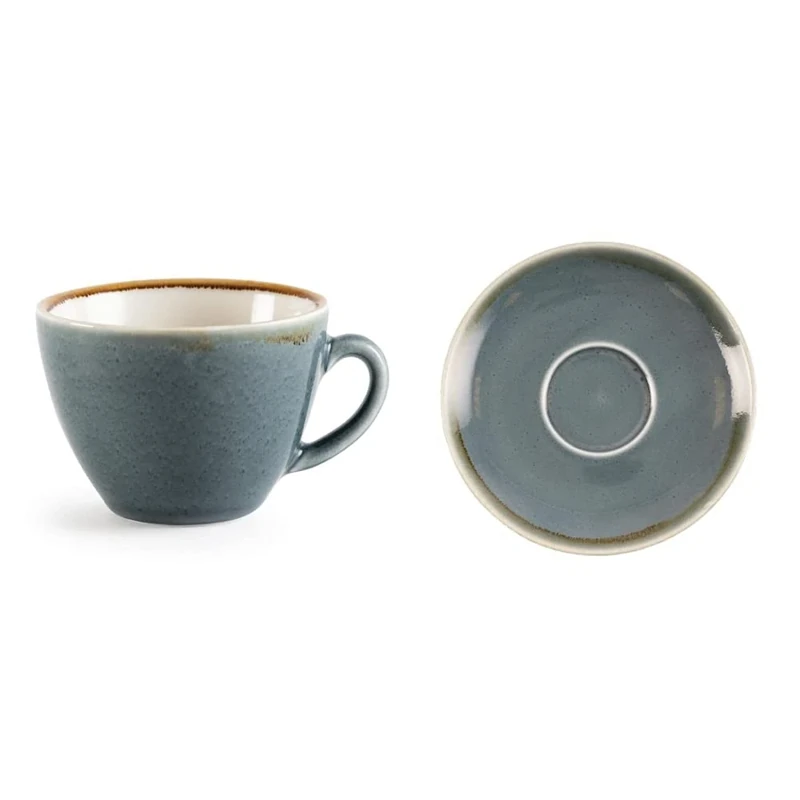 Olympia Kiln Cappuccino Cup - Ocean - Porcelain - 230 ml 8 Oz - 6 pc & Kiln GP347 Cappuccino Saucer Ocean, 140 mm