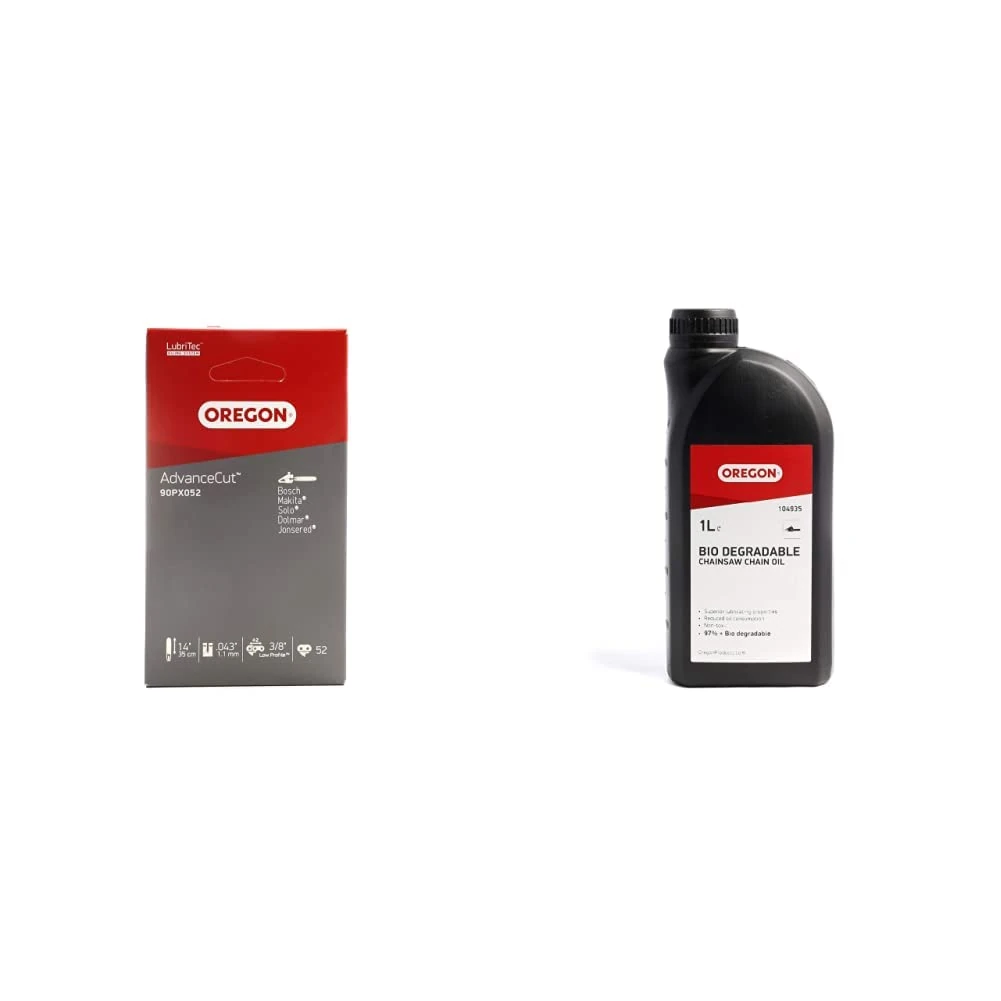 OREGON AdvanceCut Chainsaw Chain for 14-Inch Bar -52 Drive Links & Biodegradable Chainsaw Chain & Guide Bar Oil, Chainsaw Oil for Chains, Premium Lubricant, Anti Rust Chainsaw Chain Oil, 1 L