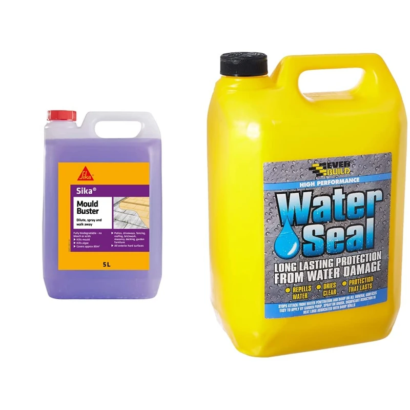 Sika Mould Buster Concentrated - Removes Algae, Mould and Green Growth from Paths, Patios and Driveways, 5 Litre & Everbuild 402 High Performance Water sealant - 5 Litre