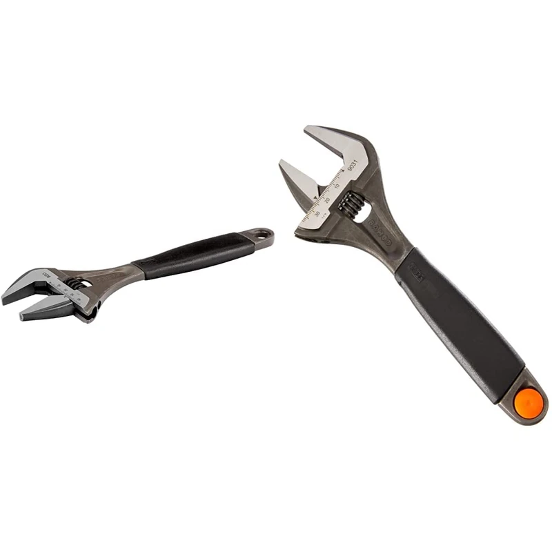 Bahco 9033 Extra Wide Jaw Adjustable Wrench, 270mm Length & 9031 Adjustable Wrench, 200mm Length