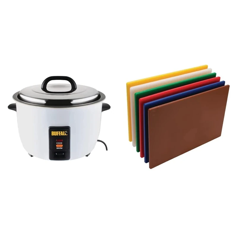 Buffalo CN324 Rice Cooker, 4.2 L & Hygiplas Standard Low Density Chopping Board Set 12X455X305mm Cutting 6pc