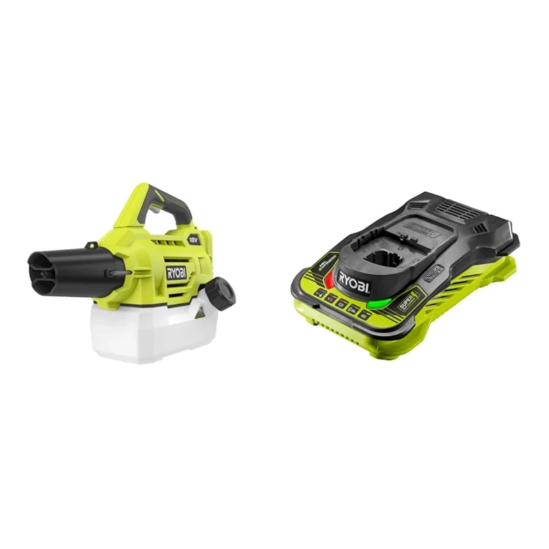 Ryobi RY18FGA-0 18V ONE+ Cordless Fogger/Chemical Sprayer (Bare Tool) & RC18150 18V ONE+ Cordless 5.0A Battery Charger, Hyper Green/Grey