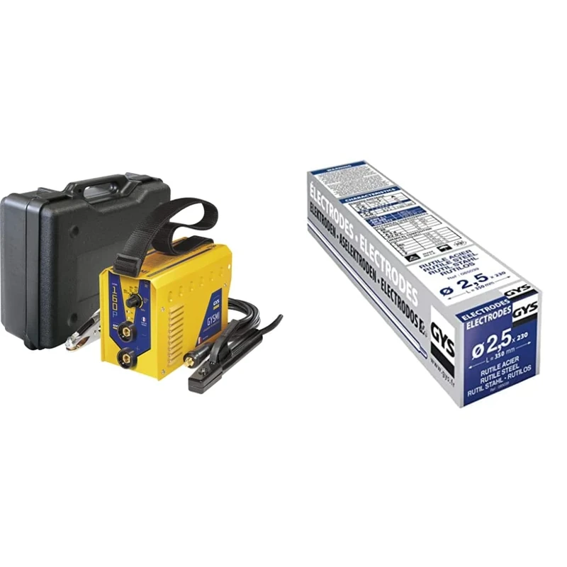 GYS 030077 Gysmi 160P - 160 A MMA/Arc And Stick Welder - UK Plug, 230 V, Yellow & Welding Electrodes 085039 2.5mm 4.46Kg Steel