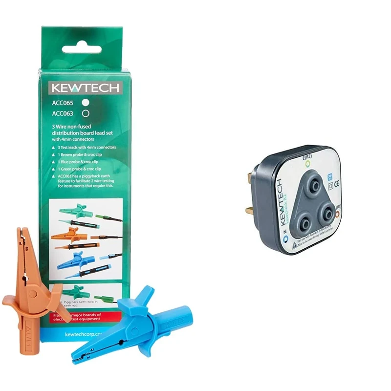 Kewtech ACC065 Non fused Distribution test leads for KT64/A and KT65 & KEWCHECK R2 Socket Testing Adaptor - Test Without Removing Wall Socket