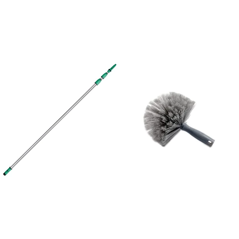 Unger ED450 OptiLoc Telescopic Window Cleaning Pole/Multi-Use Extension Pole & Spider Web & Cobweb Duster Brush - Internal or External - Fits Telescopic Poles