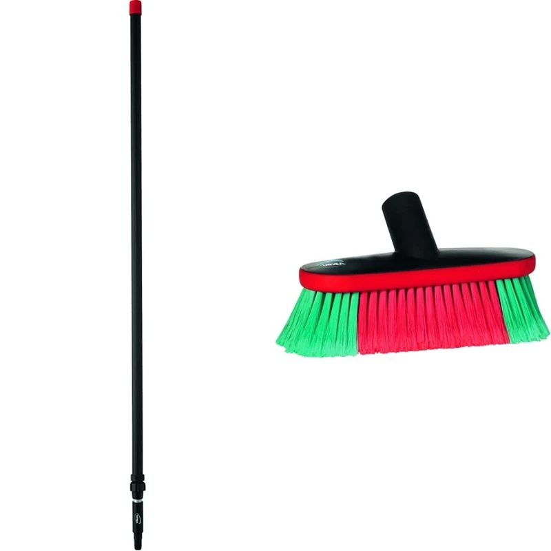 Vikan 297552 Aluminium Telescopic Handle, Black, 32 mm Diameter, 1575 mm Length, 278 x 3.2 x 3.2 cm & 526952 Water Fed Vehicle Brush, Soft/Split, Black, 230 mm Length, 100 mm Width, 120 mm Height