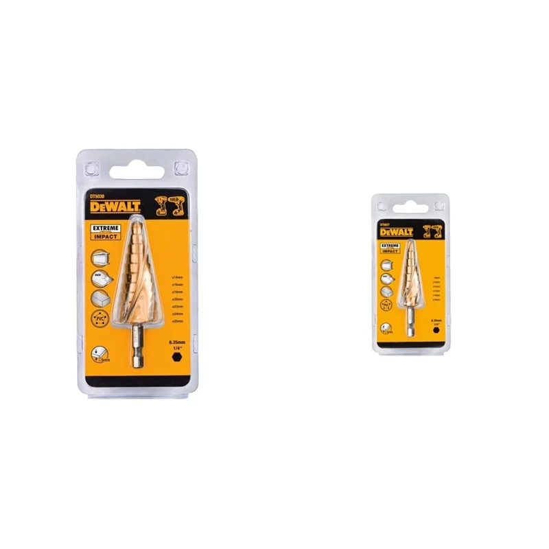 DEWALT DT5030-QZ - Broca cónica para metal Extreme Impact Ø 14-25mm & DeWalt DT5026-QZ 4mm to 12mm Hole Enlarger Step Drill 1/4 Hex Shank