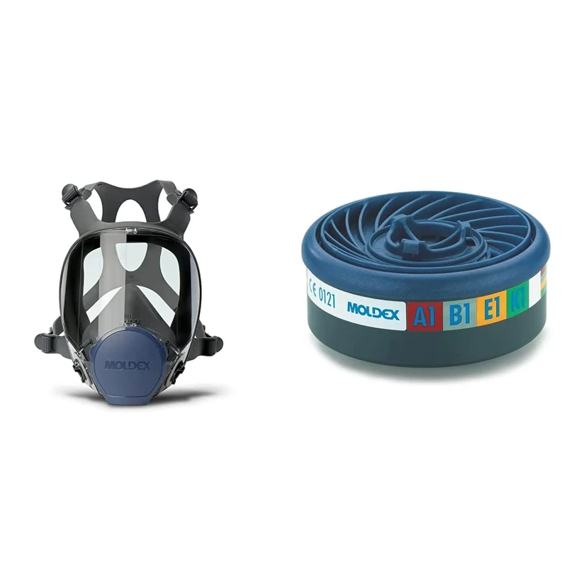 Moldex 900201 9000 Series Full Face Mask Body with Easy Lock Connectors, Size M & 9400 ABEK1 7000/9000 PR, 2 Pack