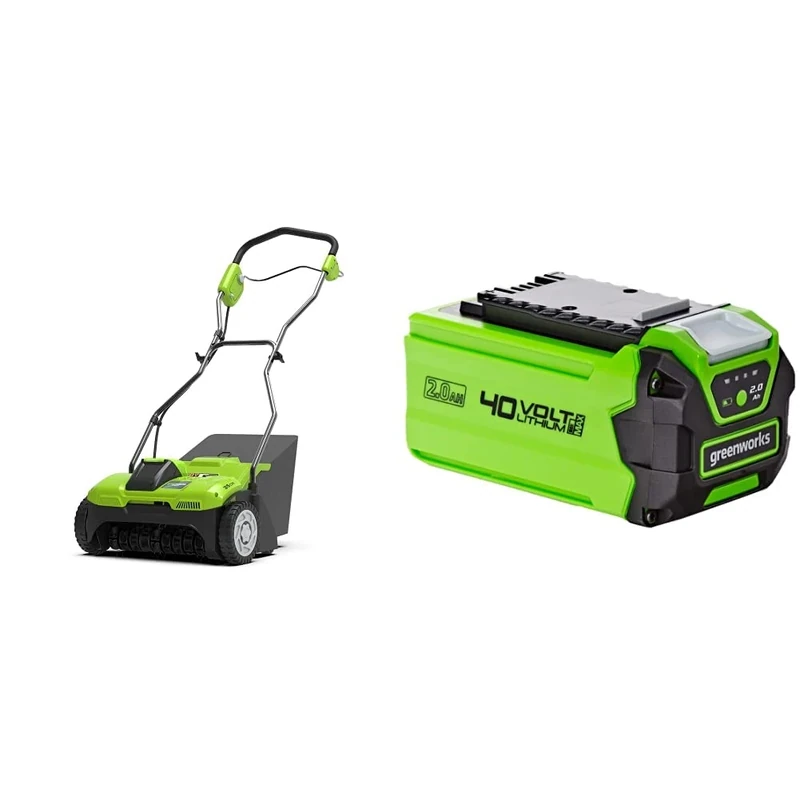 Greenworks G40DT35 Cordless Lawn Rake Moss Scarifier and Dethatcher, 3600rpm, 36cm Working Width, 4 Depths, 30L Collection Box Without 40V Battery & Charger, 3 Year Guarantee & Battery G40B2