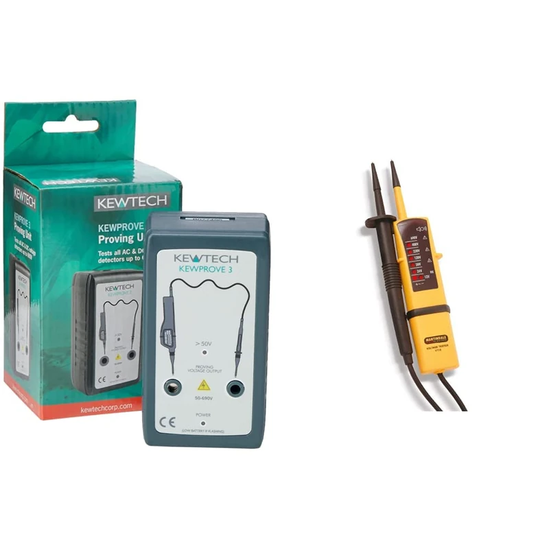Kewtech KEWPROVE3 Proving Unit Device up to 690V & Martindale VT12 Two Pole Voltage and Continuity Tester, Yellow