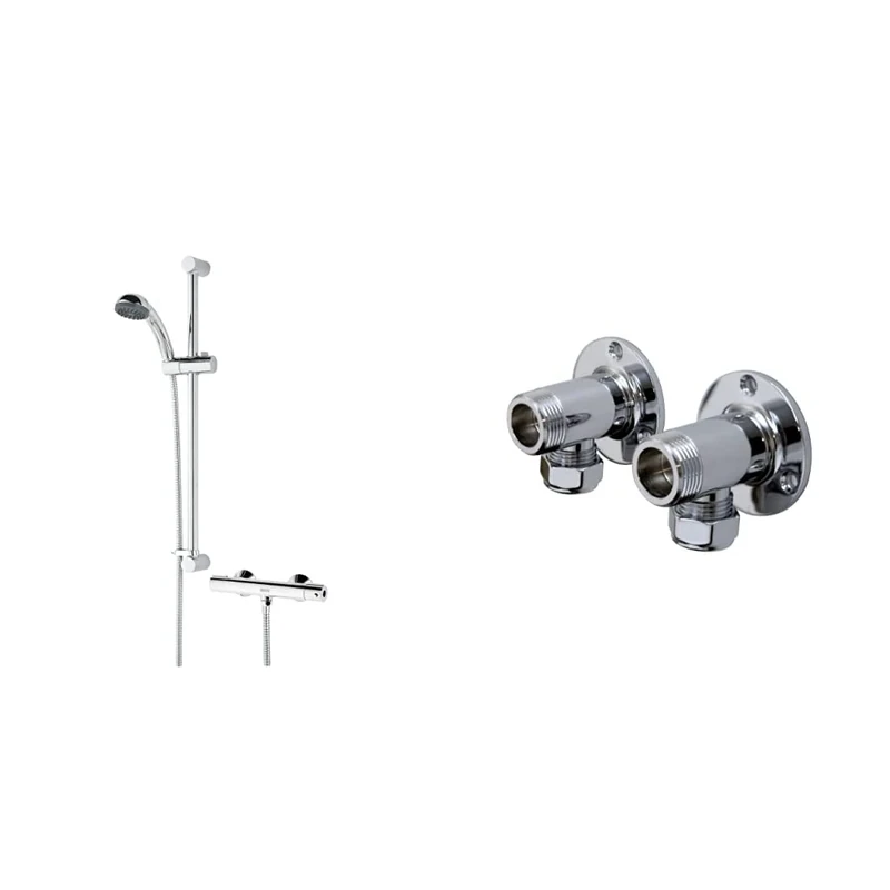 Bristan ZI SHXSMCT C Zing Cool Touch Thermostatic Bar Shower with Single Mode Kit & Standard Connections & WMNT4 C Surface Mounted Pipework Fittings - Chrome Plated