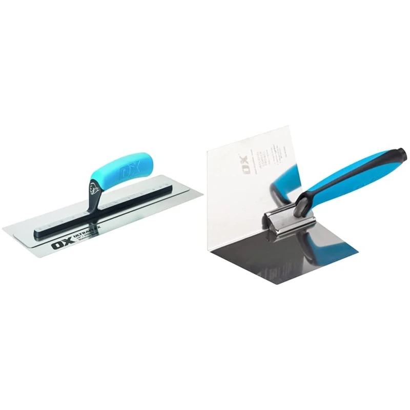 OX Pro UltraFlex Finishing Trowel 14in / 355 x 110 mm & Dry Wall Internal Corner Trowel 102 X 127mm