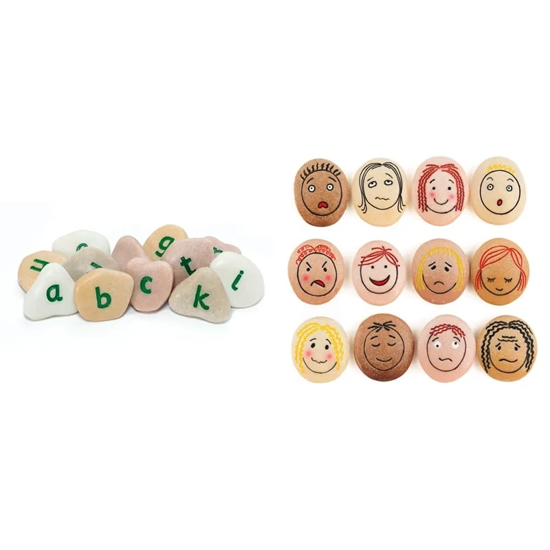 Yellow Door YD-10 Lowercase Alphabet Pebbles & YD1021 Emotion Stones Set, 12 pieces