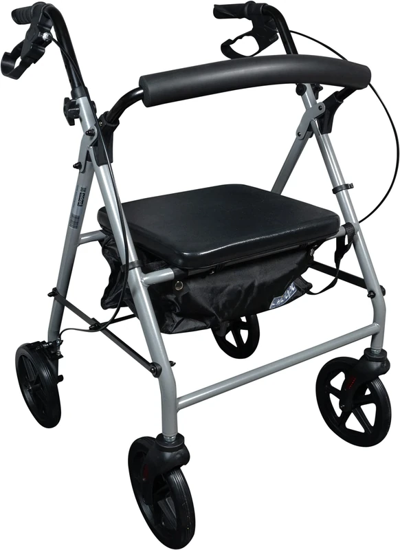 Aidapt Four Wheeled Lightweight Rollator Mobility Walker with Bag and 8 Inch Wheels for Indoor and Outdoor Use for Suport When Walking and Shopping