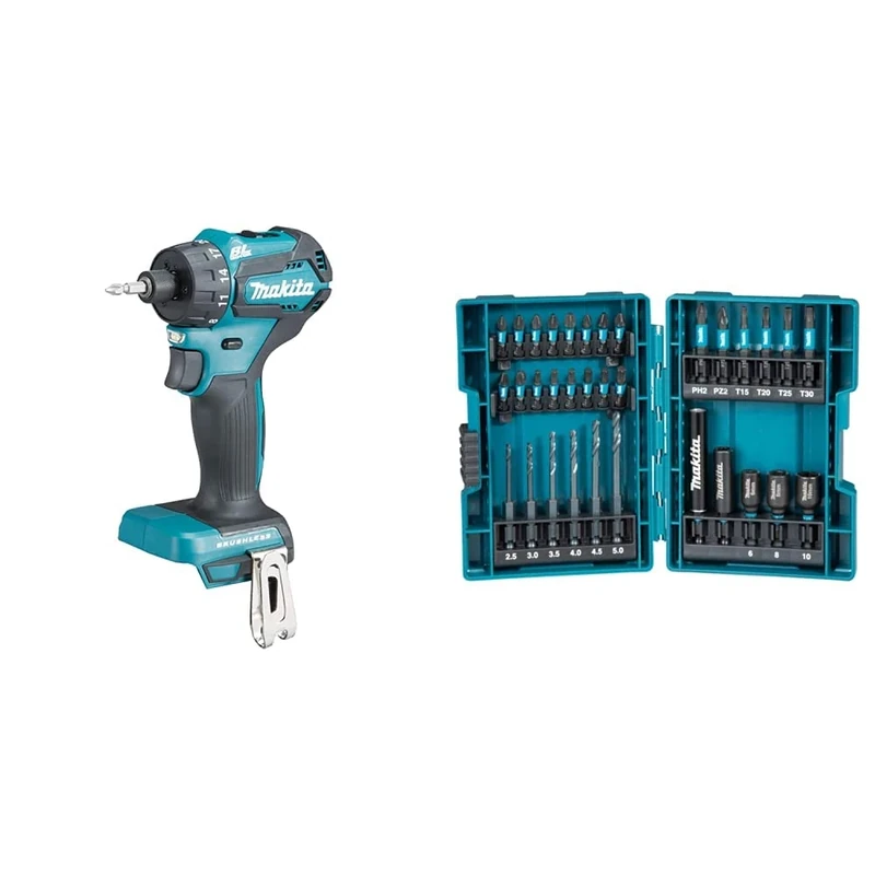 Makita DDF083Z 18V Li-Ion LXT Brushless Drill Driver - Batteries and Charger Not Included & B-66896 33 Piece Impact Black Set