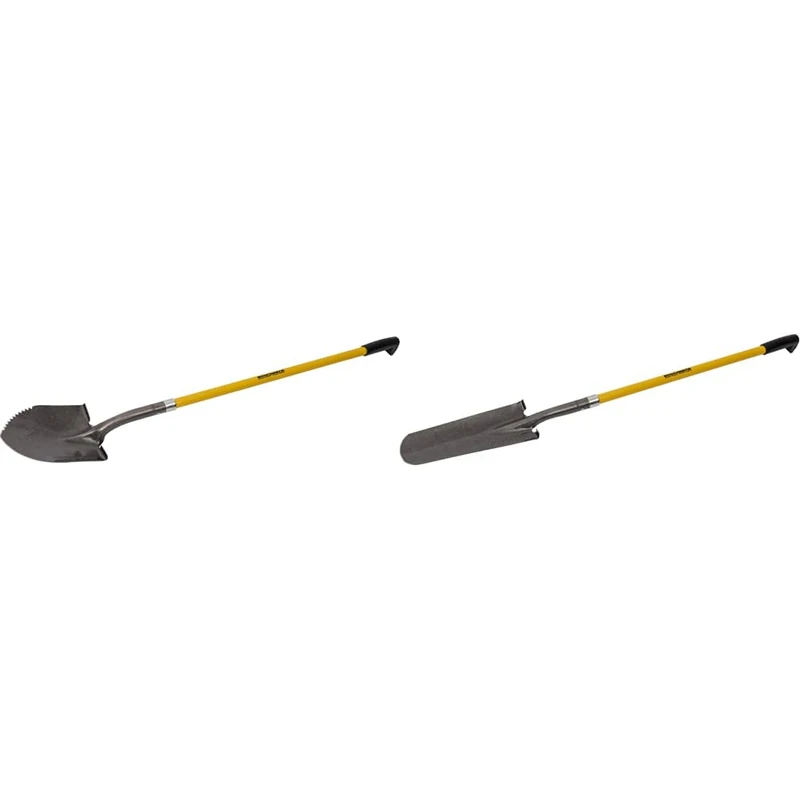Roughneck ROU68044 Long Handled Serrated Edge Shovel,Yellow & Black,1460mm/57½" & ROU68237 Long Handled Drainage Shovel 1460mm/57½"
