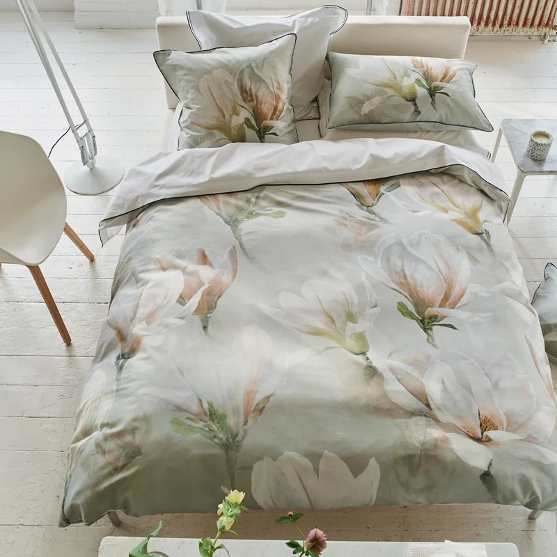 Printed Cotton Satin Duvet Cover, Yulan Magnolia, 140 x 200 cm, Designers Guild