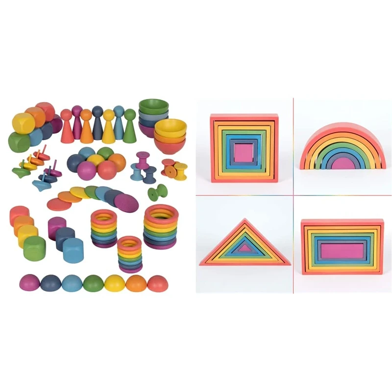 TickiT 73979 Rainbow Wooden Super Set - Set of 84 & 73420 Rainbow Architect Set