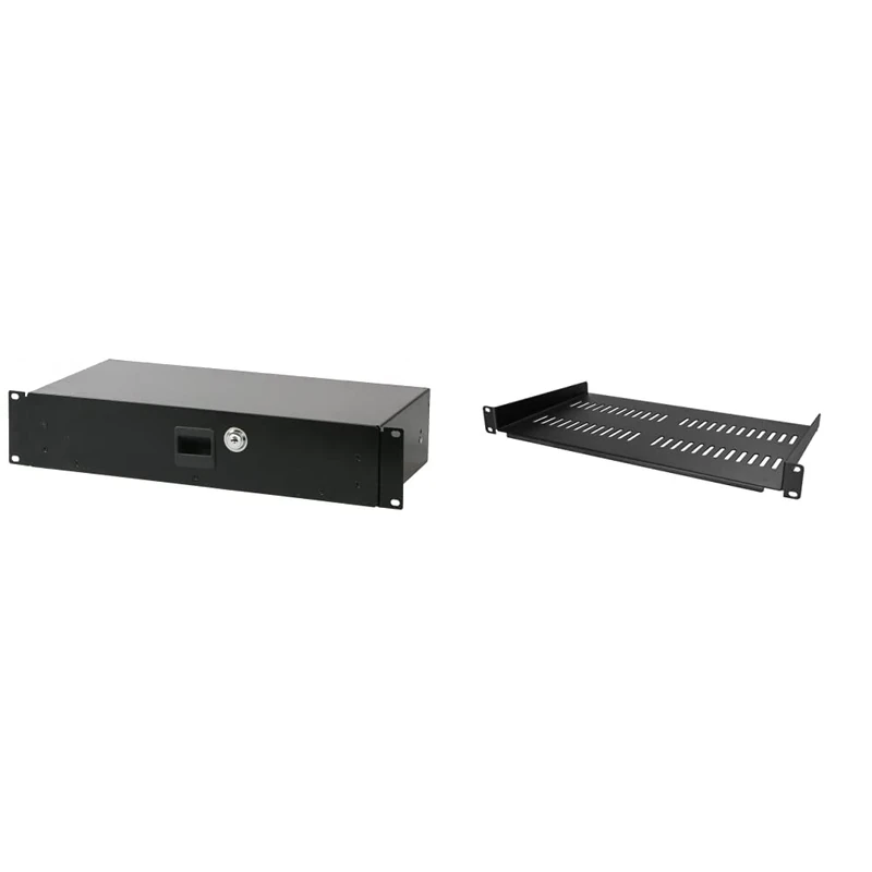 Pulse RD2S 19 Inches Locking Rack Drawer, 2U Short & StarTech.com 1U Server Rack Shelf - Universal Vented Rack Mount Cantilever Tray
