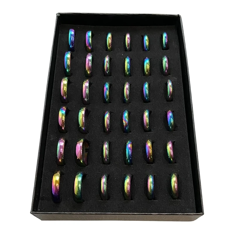 VIE Display Case with 36 Rings, Assorted Sizes, Aura Hematite