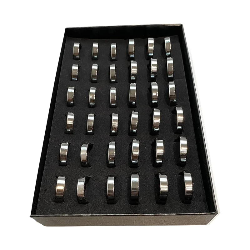 VIE Display Case with 36 Rings, Assorted Sizes, Hematite - Image 1