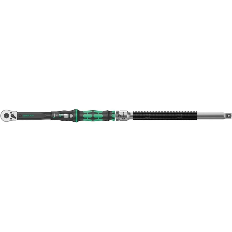 Wera Click Torque B 2 Adjustable Torque Wrench, 3/8" Square Drive, 20-100 Nm, 05075611001 & 003583 Zyklop 8794 LB Extension 3/8-inch Drive 200mm