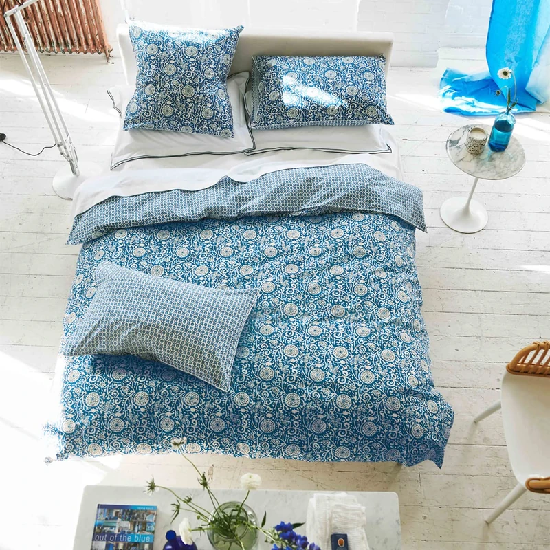 Designer Guild Cotton Percale Printed Duvet Cover, Shaqui Porcelain, 240 x 220 cm