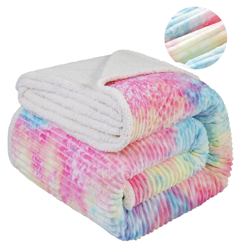 LBRO2M Sherpa Fleece Bed Blanket King Size,Striped Throw Blankets Super Soft Fuzzy Plush,Luxury Microfiber Warm Cozy Fluffy,Velvet Double Reversible Luxurious Couch Sofa (Rainbow,(90x104 Inches))