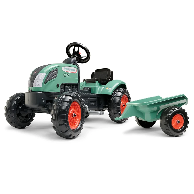 FALK Farm Lander Pedal Tractor with Trailer-From 2 Years - 50% Recycled Plastic-Made in France-Steering Wheel with Horn-2054L, 2054L, Dark Green - 2054L