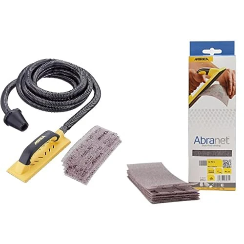 Mirka Handy Sanding Kit 80 x 230mm Single Unit & Mirka Abranet net Sandpaper Strips 80x230 mm/Grip/Grit P120 / 10 pcs / AE175F1012 / for dust-Free Sanding of Wood, Filler, Varnish and Plastic.