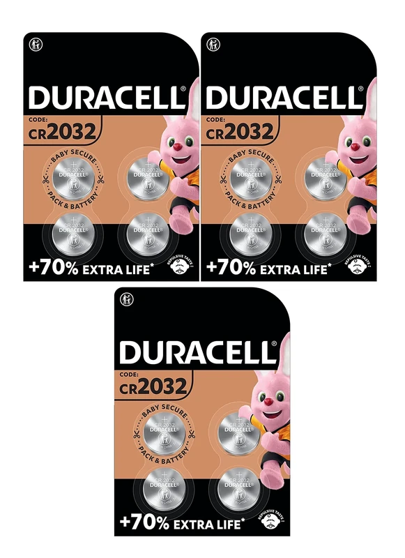 12x Duracell Cr 2032 Lithium (3 Blister Packs of 4 Batteries) 12 Batteries