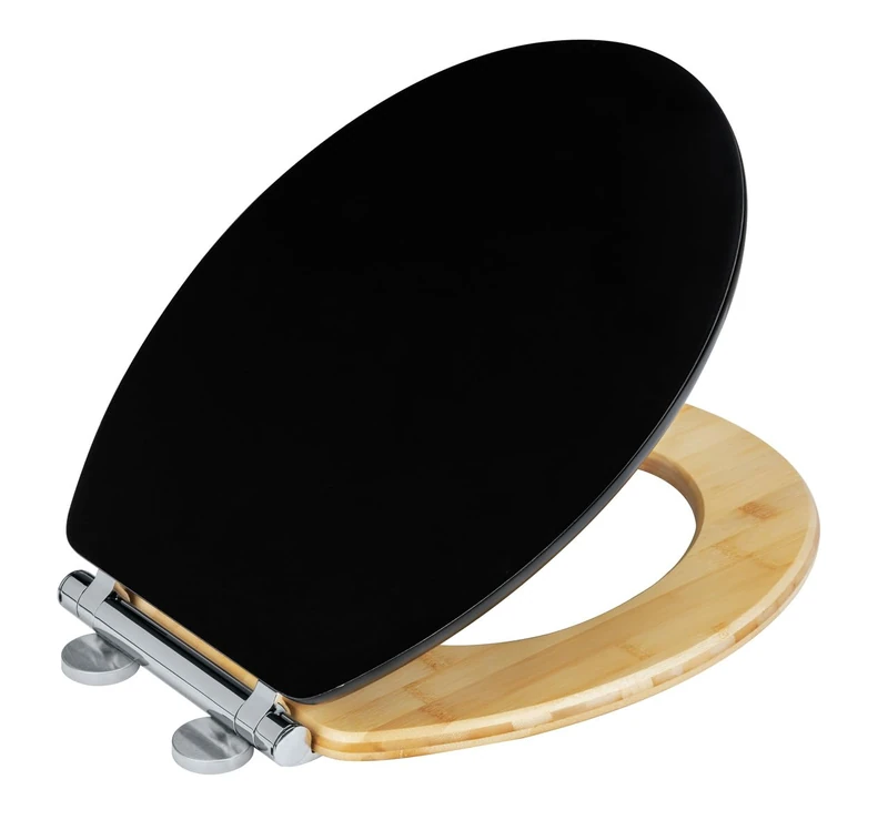Bambusa Black Toilet seat, Easy-Close Soft-Close Mechanism, Bamboo Ring, MDF lid, Fix-Clip Hygiene Attachment, (W x D): 37 x 44 cm, Natural/Black