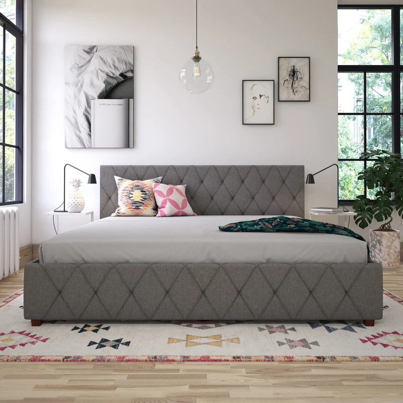 DHP Furniture Elizabeth Bed, Linen Grey King