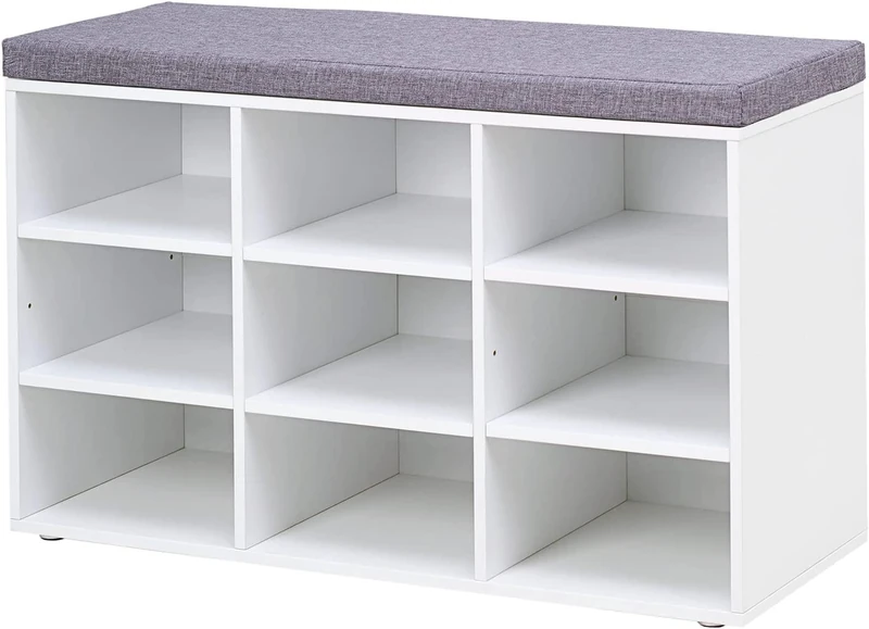 VASAGLE Shoe Bench with Padded Seat and 9 Storage Compartments