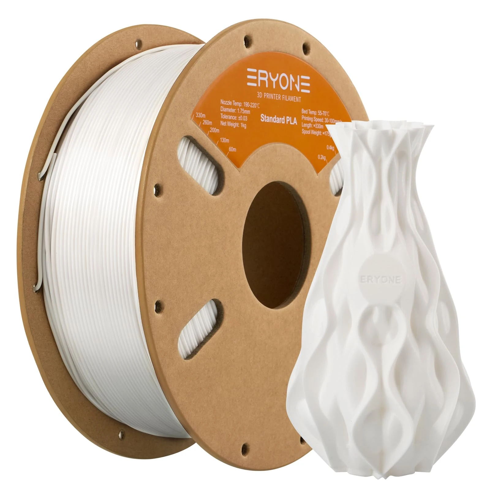 ERYONE PLA Filament 1.75mm, 3D Printer Filament PLA, Dimensional Accuracy +/-0.03mm, 1kg 1 Spool(2.2lbs), Pearl White