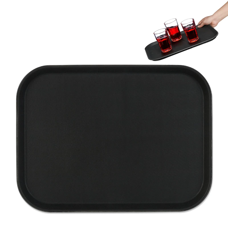 Relaxdays Serving Tray, Rectangular, Drinks Plate, Non-Slip Rubber Surface, Waiter's Catering, HxWxD: 2x41x30 cm, Black