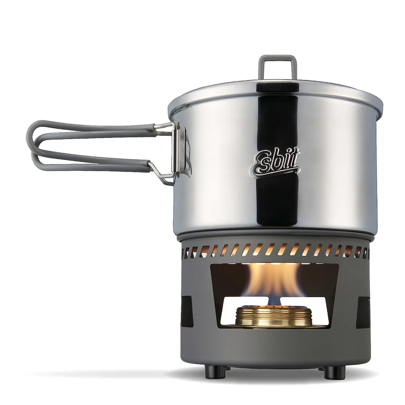 Esbit Spirit Cooking Set Including 1500 ml Pot Stainless Steel Lid with Lid Hanger Spirit Burner with Flame Regulator with Folding Handle