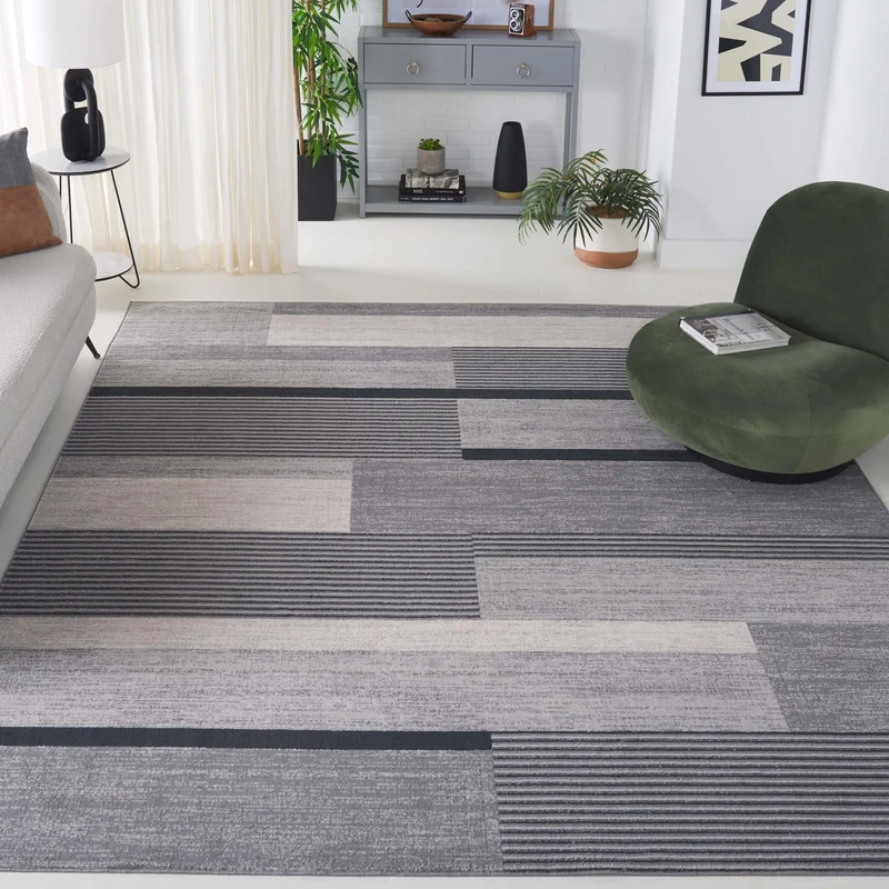 Safavieh Modern Rug for Living Room Dining Room Bedroom - Odyssey Collection Short Pile Grey and Black, 244 x 305 cm