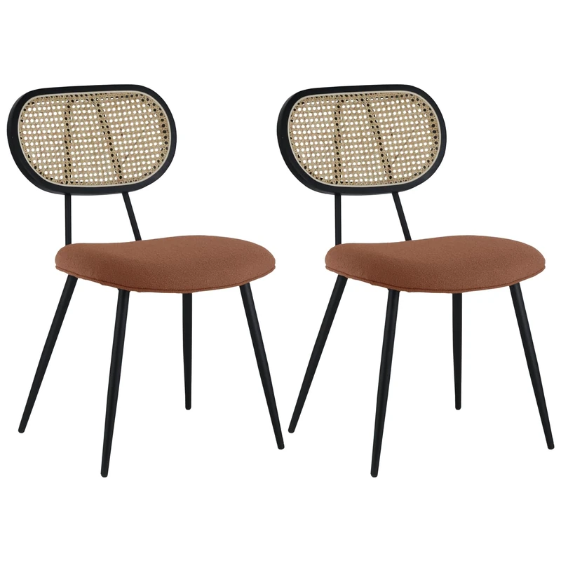 Happy Garden ELENA vintage dining chair in cane and rust buckle fabric, black metal legs