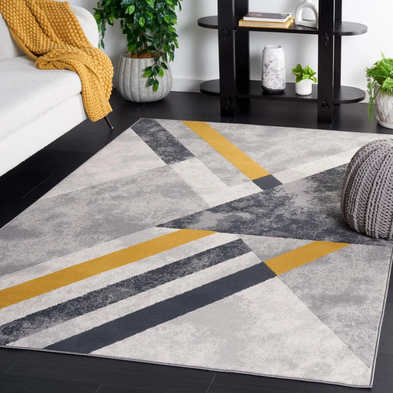 Safavieh Modern Rug for Living Room Dining Room Bedroom - Odyssey Collection Short Pile Grey and Black 4ft x 72in