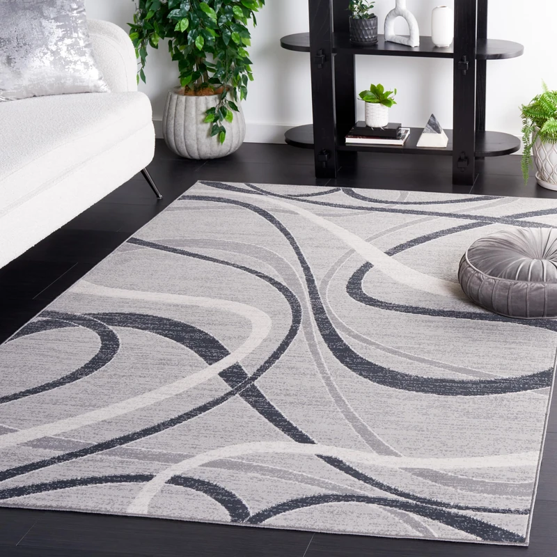 Safavieh Modern Rug for Living Room Dining Room Bedroom - Odyssey Collection Short Pile Grey and Ivory 60 x 90 Inch