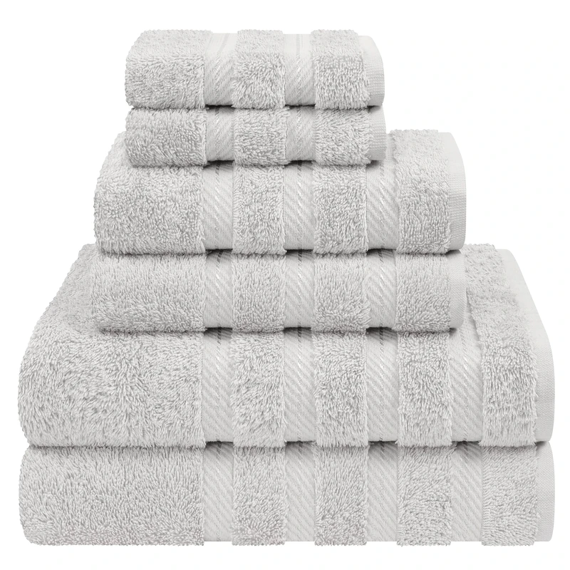 American Soft Linen Luxury 6 Piece Towel Set, 2 Bath Towels 2 Hand Towels 2 Washcloths, 100% Turkish Cotton Towels for Bathroom, Silver Gray Towel Sets