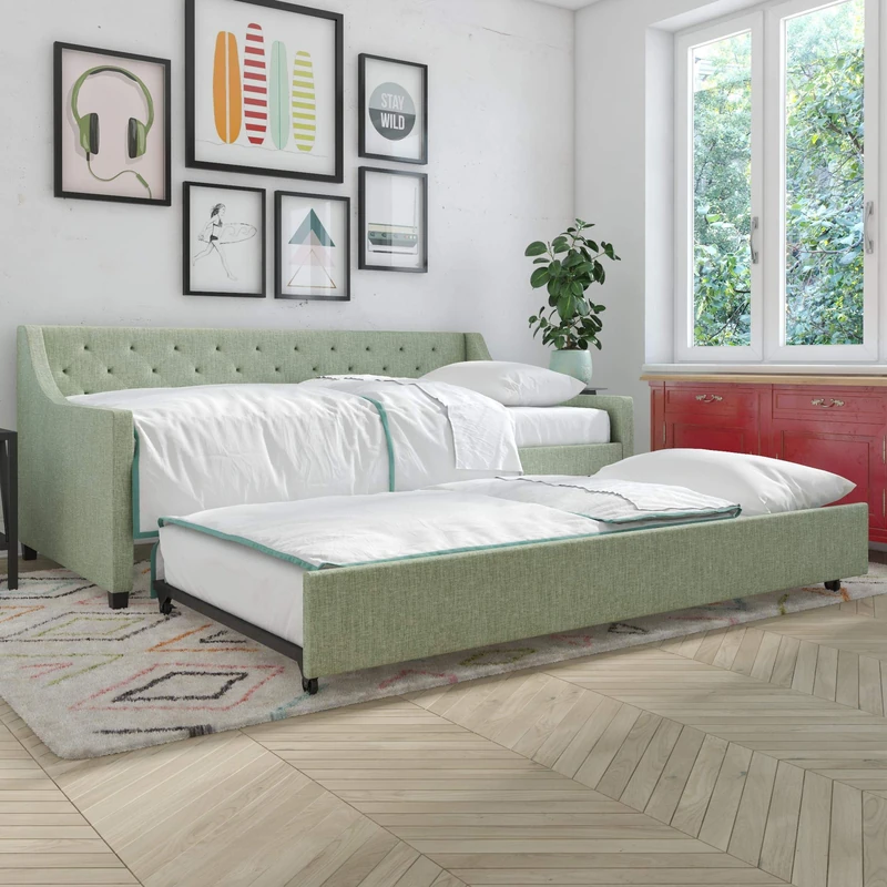Novogratz Her Majesty Daybed Green Linen Single
