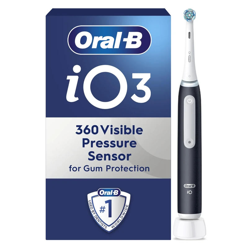 Oral-B iO3 Electric Toothbrushes Adults, Oral B Electric Toothbrush, Gifts for him or her, 1 Toothbrush Head, 3 Modes With Teeth Whitening, Electric Toothbrush, 2 Pin Plug, Black