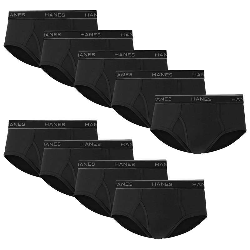 Hanes Men's Moisture-Wicking Cotton Briefs, Available in White and Black, Multi-Packs Available, Black - 9 Pack, XL - Image 1