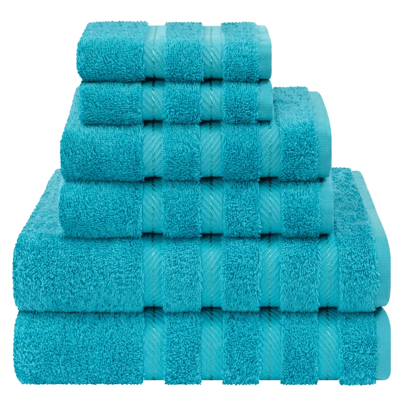 American Soft Linen Luxury 6 Piece Towel Set, 2 Bath Towels 2 Hand Towels 2 Washcloths, 100% Turkish Cotton Towels for Bathroom, Aqua Blue Towel Sets