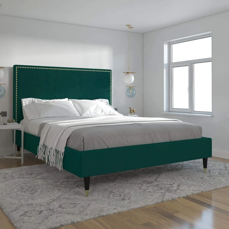 DHP Furniture Audrey Bed, Green Velvet Double