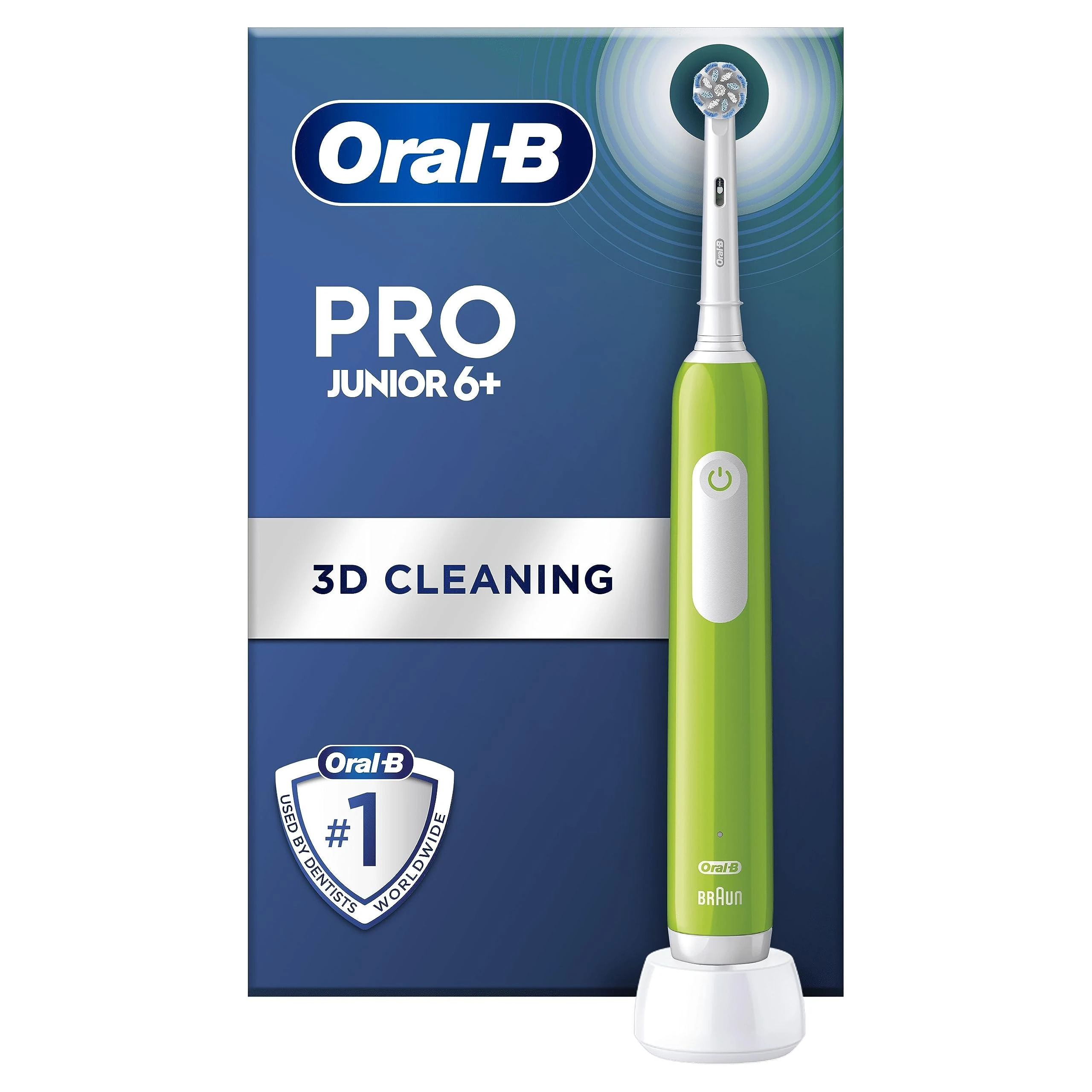 Oral-B Pro Junior Electric Toothbrush, 1 Green Handle, 1 Toothbrush Head, Designed by Braun, for Ages 6+