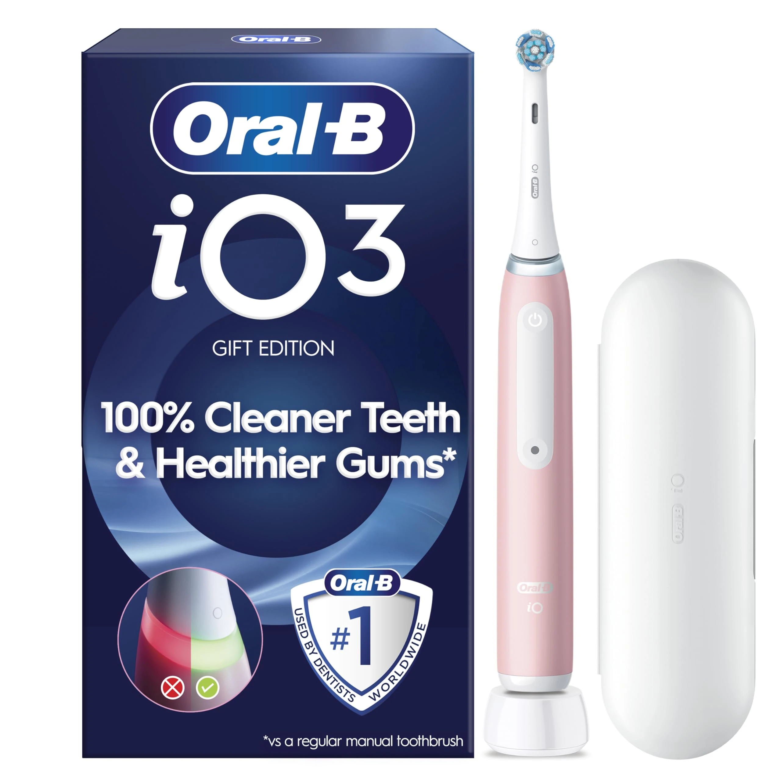 Oral-B iO3 Electric Toothbrushes Adults, 1 Toothbrush Head & Travel Case, 3 Modes with Teeth Whitening, 2 Pin EU Plug, Pink