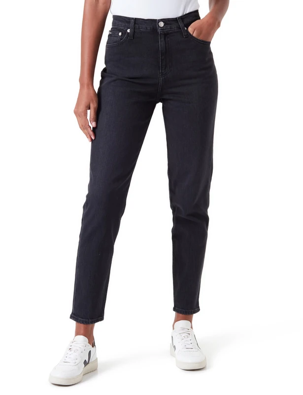 Calvin Klein Women’s Mom Fit Jeans, Black (Denim Black), 30W/29L - Image 1